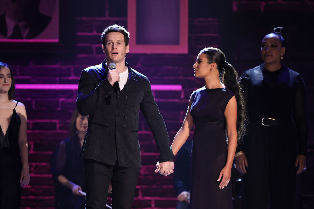 Jonathan Groff and Lea Michele onstage