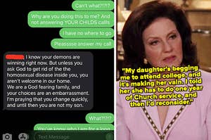 Text of mom disowning son for identifying as gay; Emily Gilmore from "Gilmore Girls"
