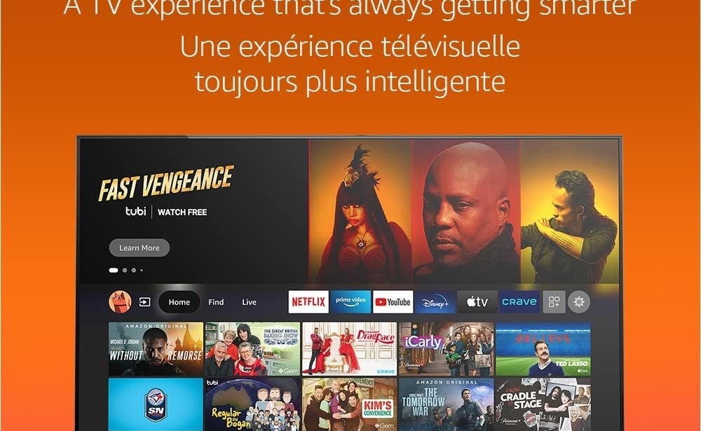The TV showing several streaming platforms and shows on its screen