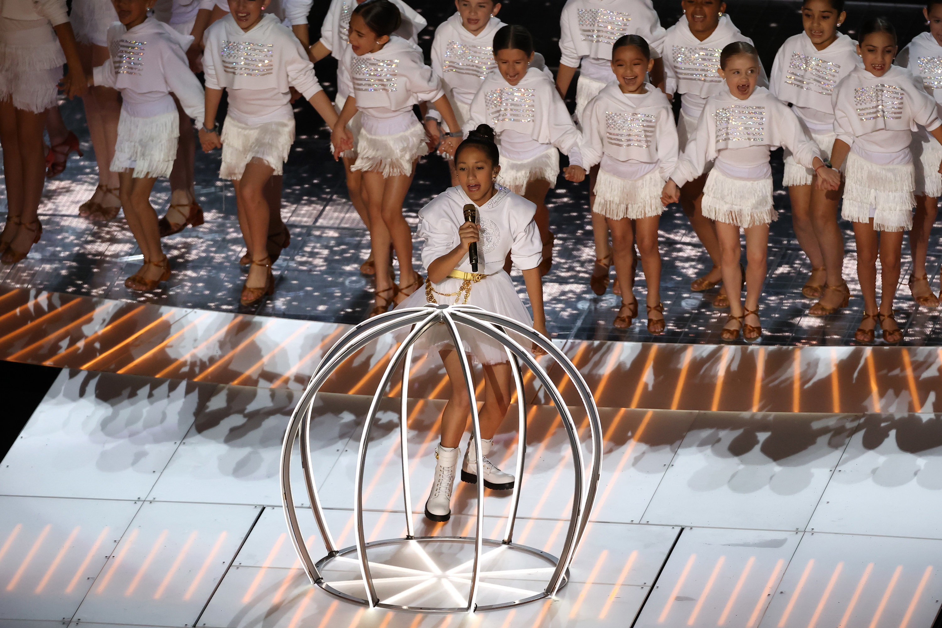 JLo&#x27;s daughter Emme singing during Superbowl LIV