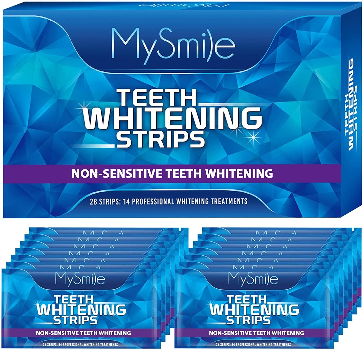 Several packages of teeth whitening strips on a blank background
