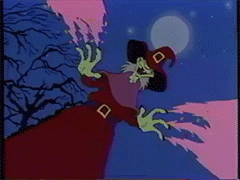 A cartoon witch with magic shooting from her hands