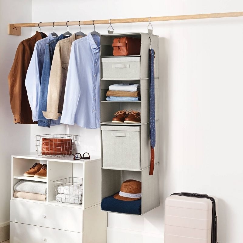 The six shelf organizer in a closet