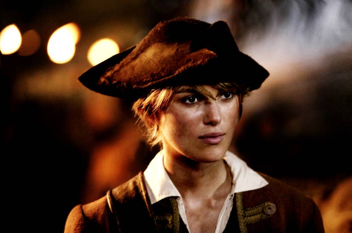 Keira as Elizabeth in a pirate hat
