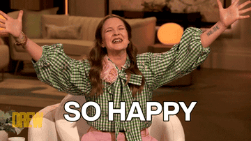 Drew Barrymore saying, &quot;so happy&quot;