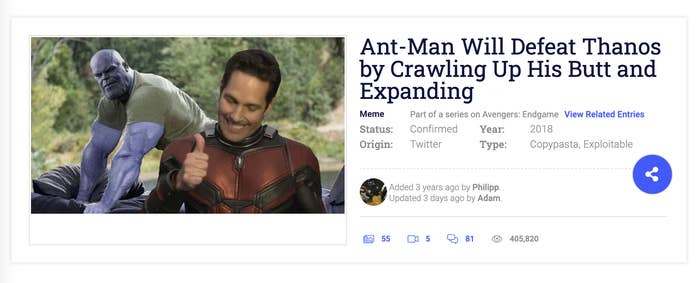 Know Your Meme screenshot of the Ant-Man theory