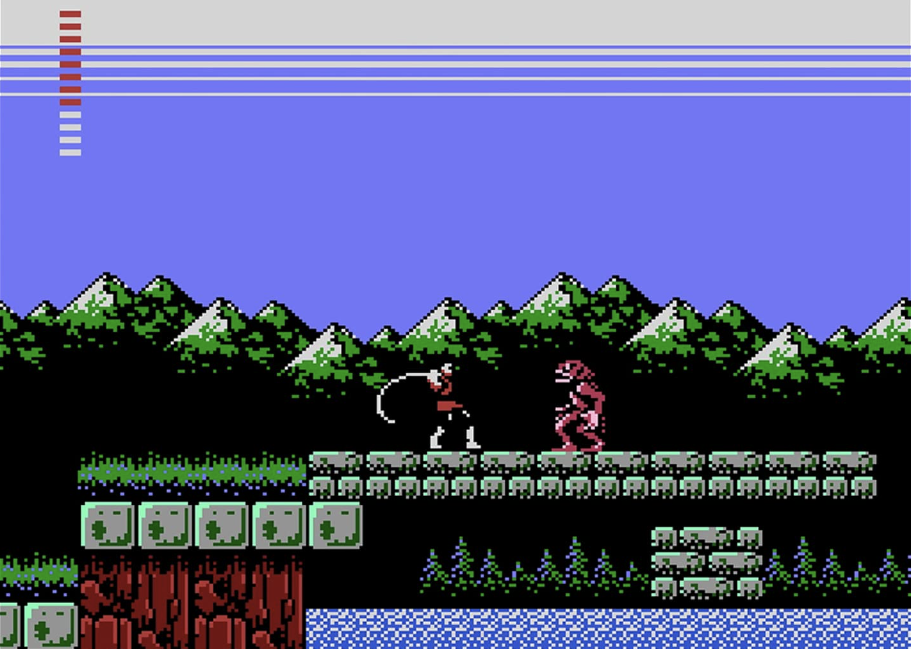 A screenshot of a &quot;Castlevania&quot; game of the character fighting a monster