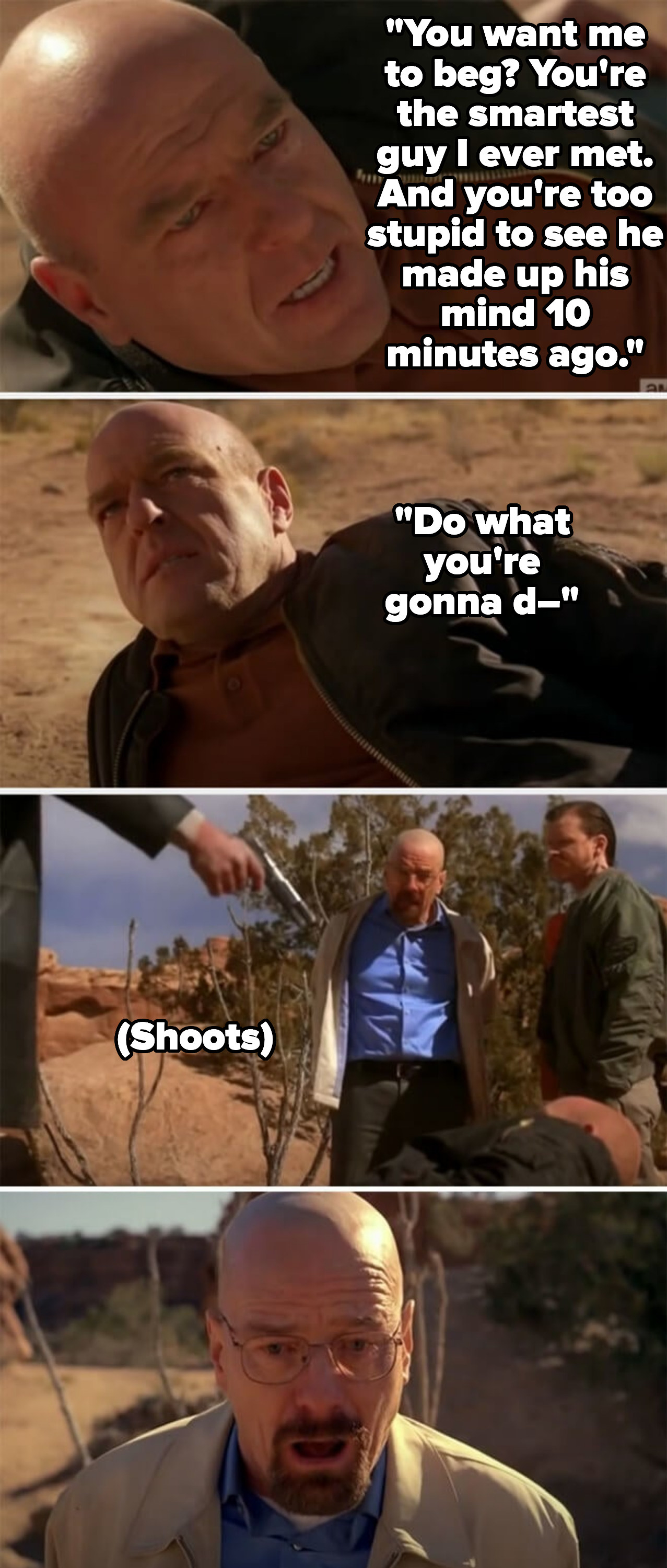 Hank saying, &quot;Do what you&#x27;re gonna d-&quot; before getting shot.