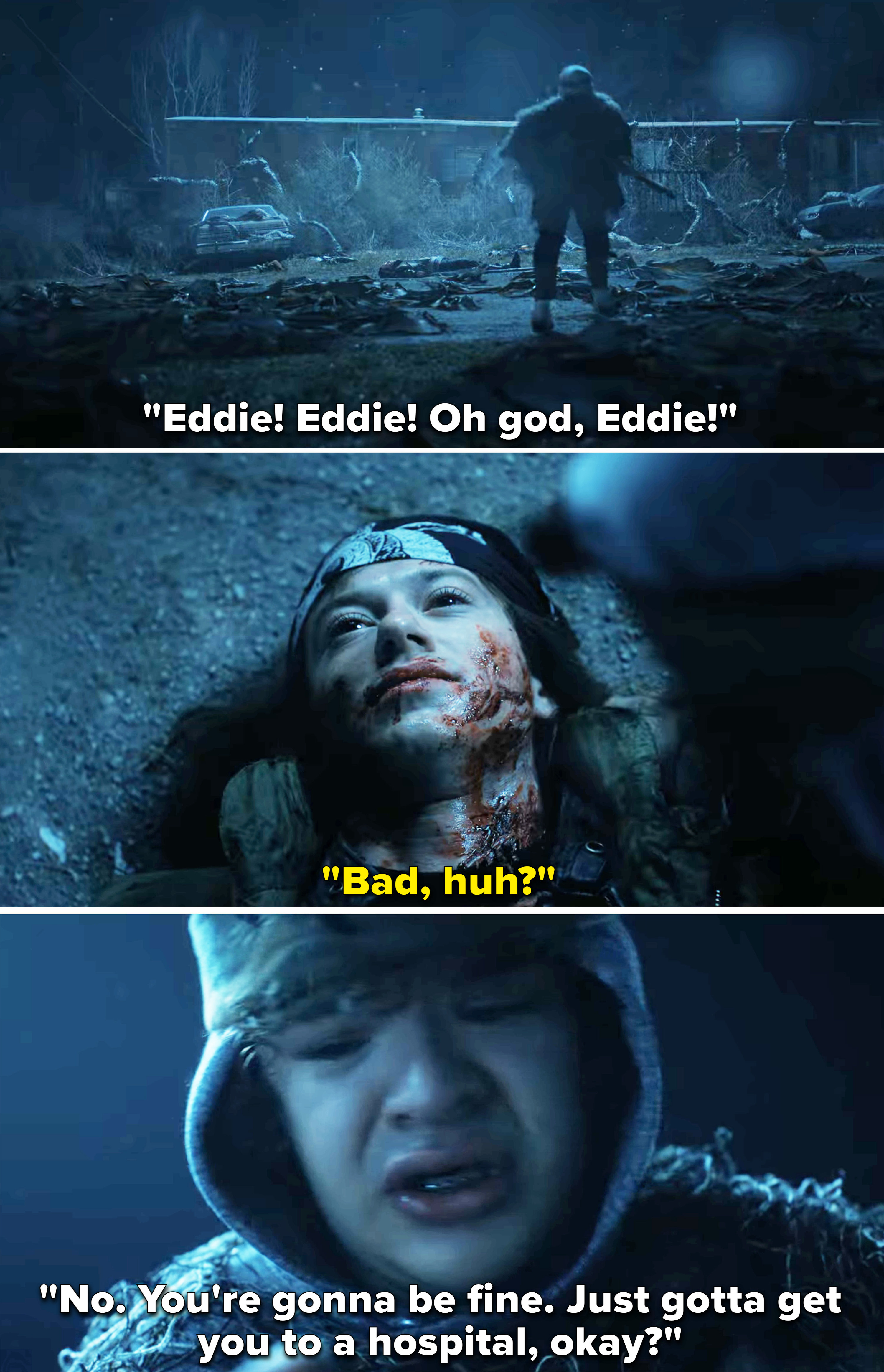 Dustin crying as Eddie dies