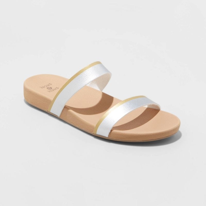 A pair of silver and gold sandals