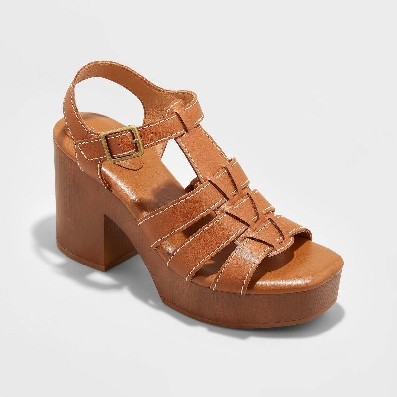 A pair of brown sandals