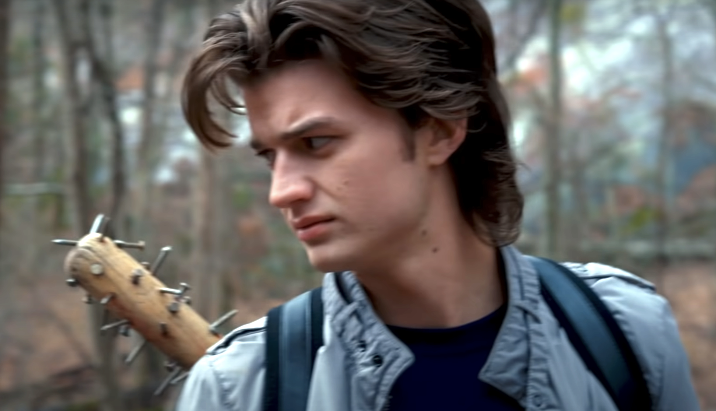 Closeup of Steve Harrington with his baseball bat