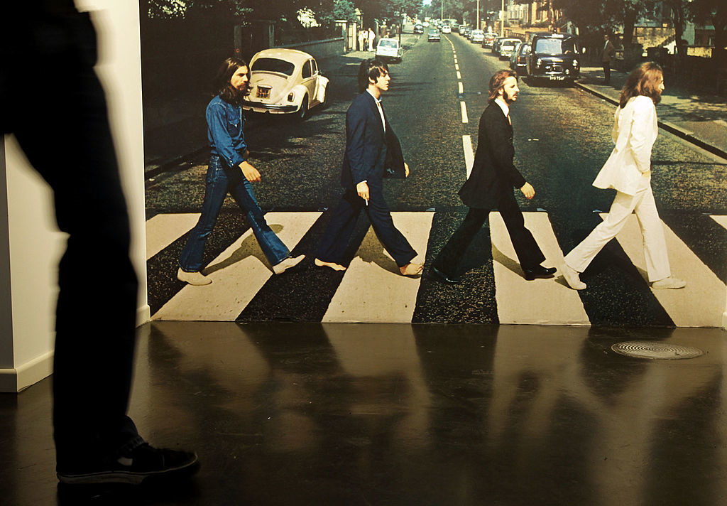 A general view of the &#x27;Abbey Road Studio&#x27; room is seen at the Beatlemania exhibition, specifically a photo of the beatles crossing the road