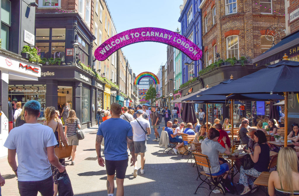 A view of a busy Carnaby Street in Central London as the heatwave continues in England