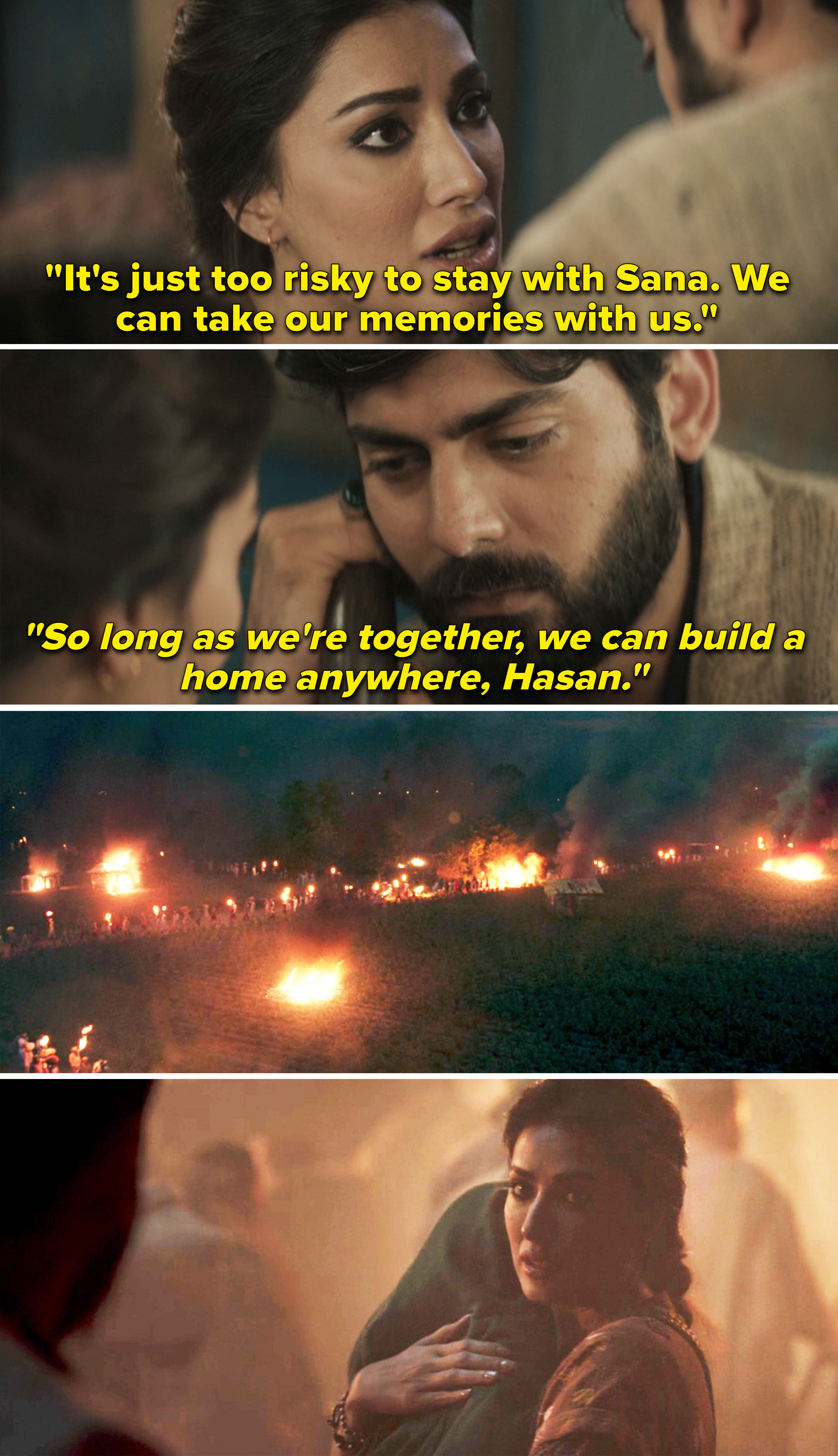 Aisha saying, &quot;so long as we&#x27;re together, we can build a home anywhere, Hasan.&quot;