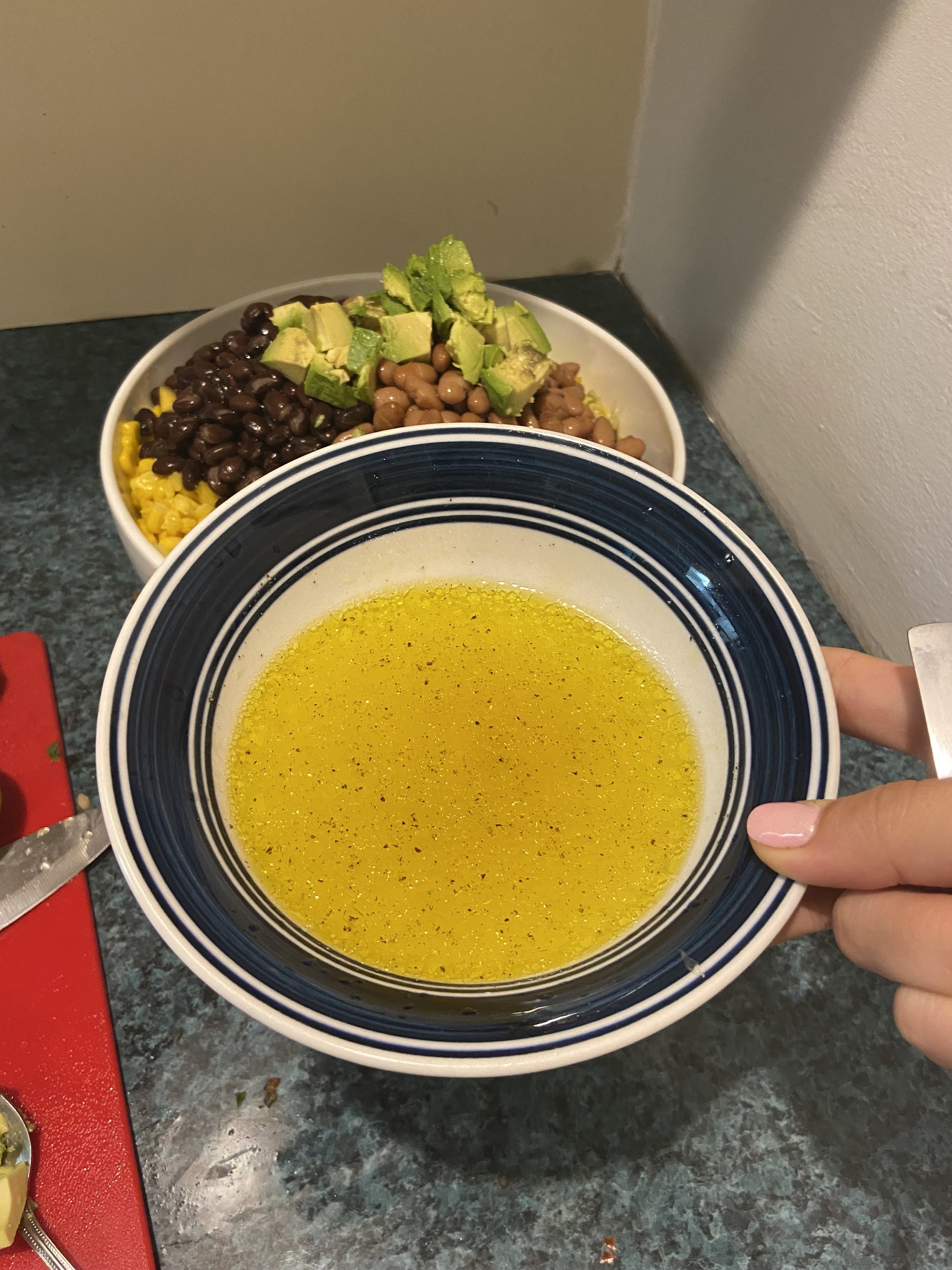 A bowl of home-made dressing for the dish