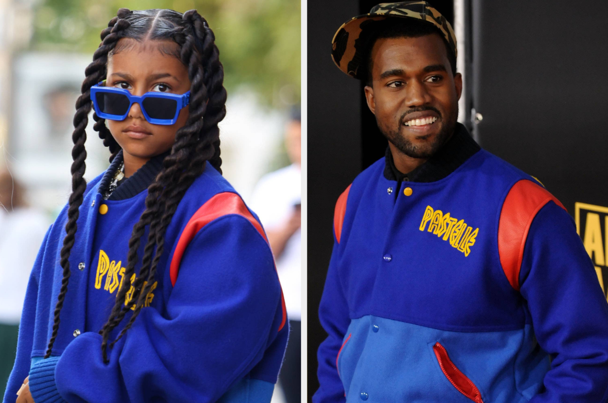 North West Is Kanye West's Style Twin in His Vintage Varsity Jacket