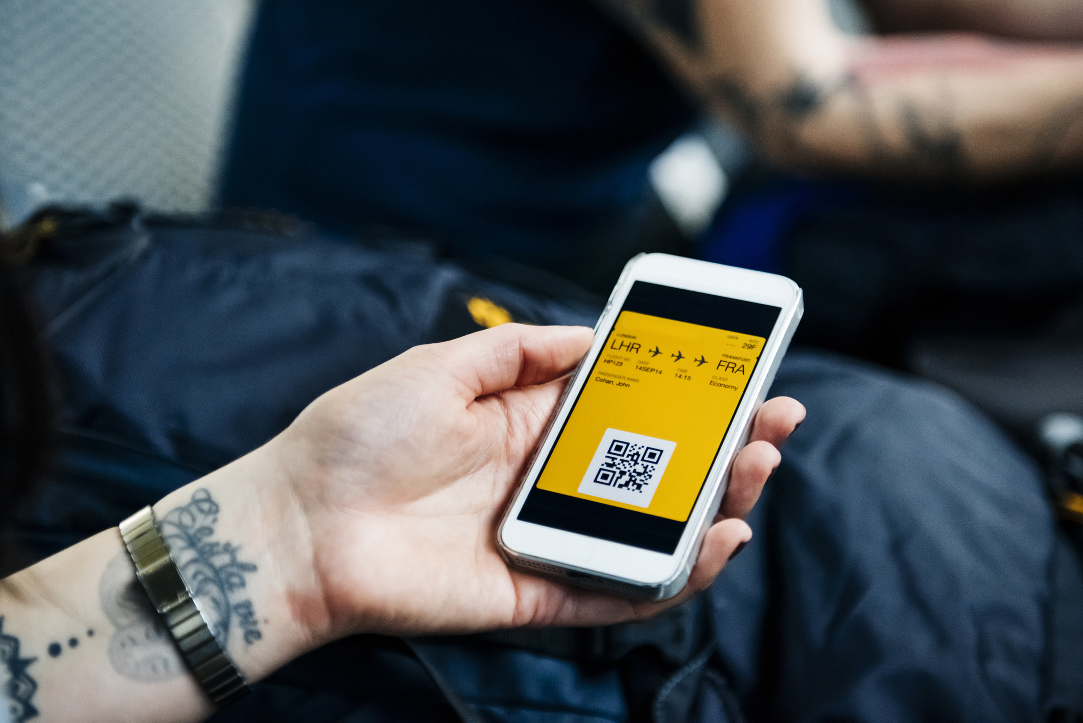 boarding pass on someone's phone