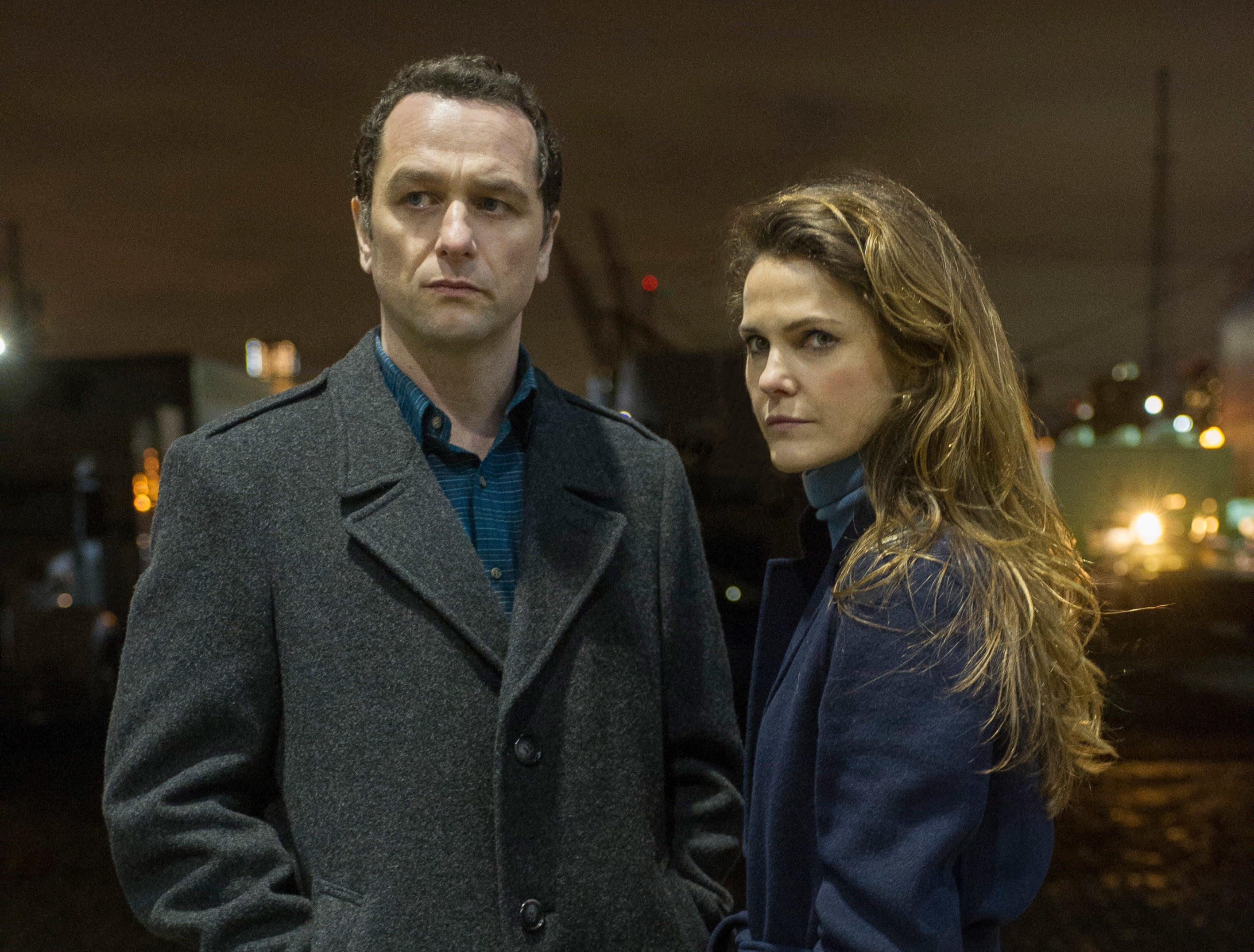 Matthew Rhys, Keri Russell standing on a dock in "Start" (Season 6, Episode 610)