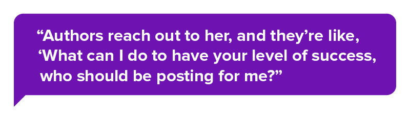 Pull quote in a TikTok Comment bubble that reads: &quot;Authors reach out to her, and they’re like, ‘What can I do to have your level of success, who should be posting for me?” Attributed to Ariele Fredman, Deputy Director of Publicity for the Imprint