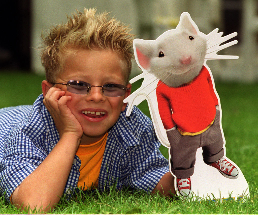 jonathan posing with a stuart little cut out