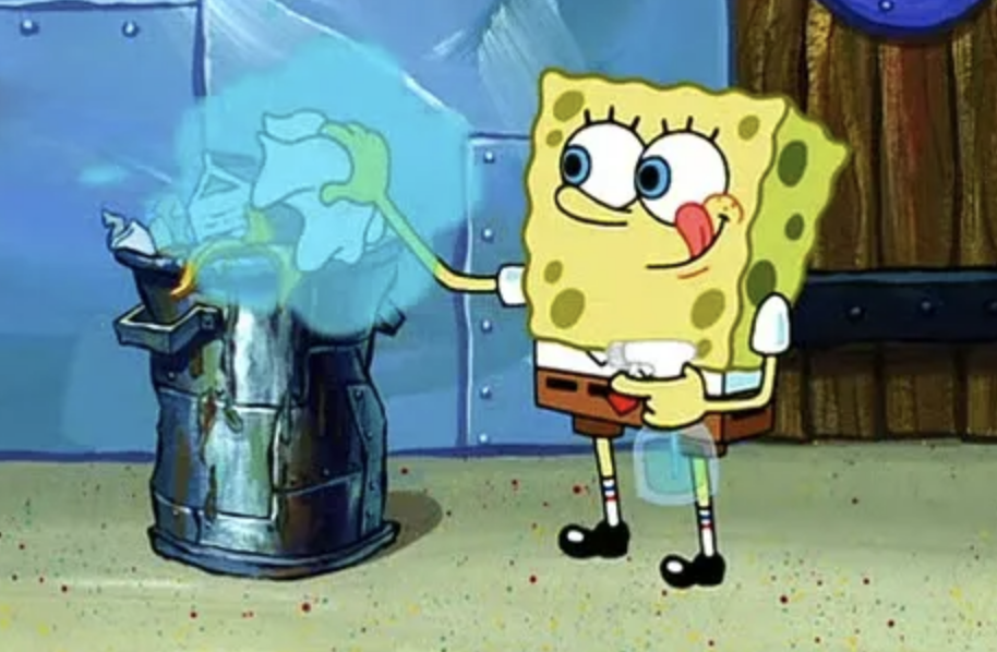 spongebob spraying his trash