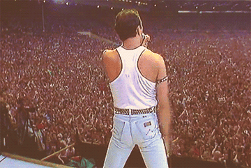 Freddie Mercury performing &quot;We Will Rock You&quot; at Live Aid