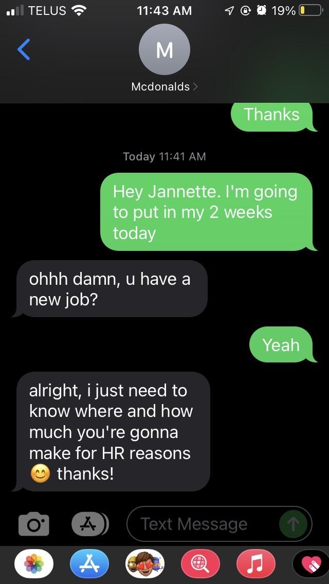 Screenshot of a text exchange