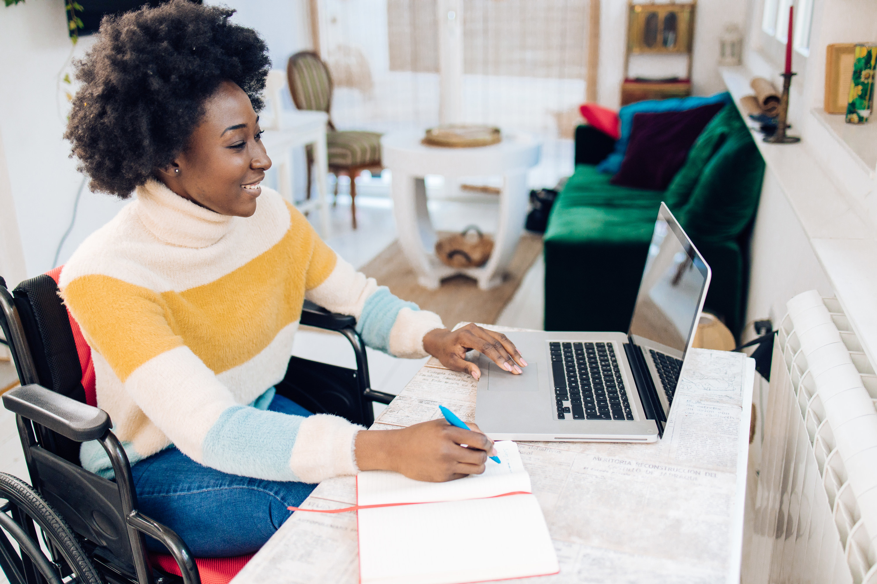 young woman working from home