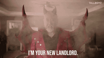 man in a devil costume saying I&#x27;m your new landlord