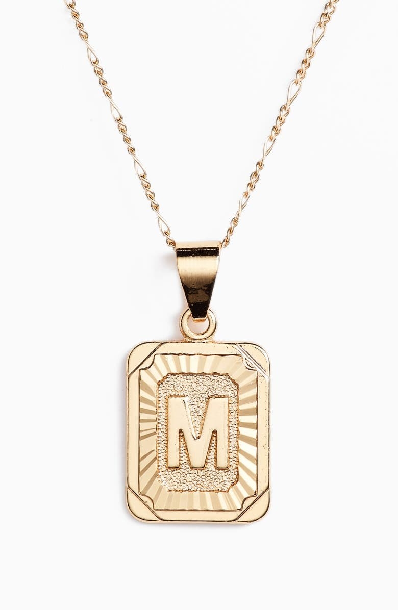 Gold necklace with rectangle &quot;M&quot; pendant