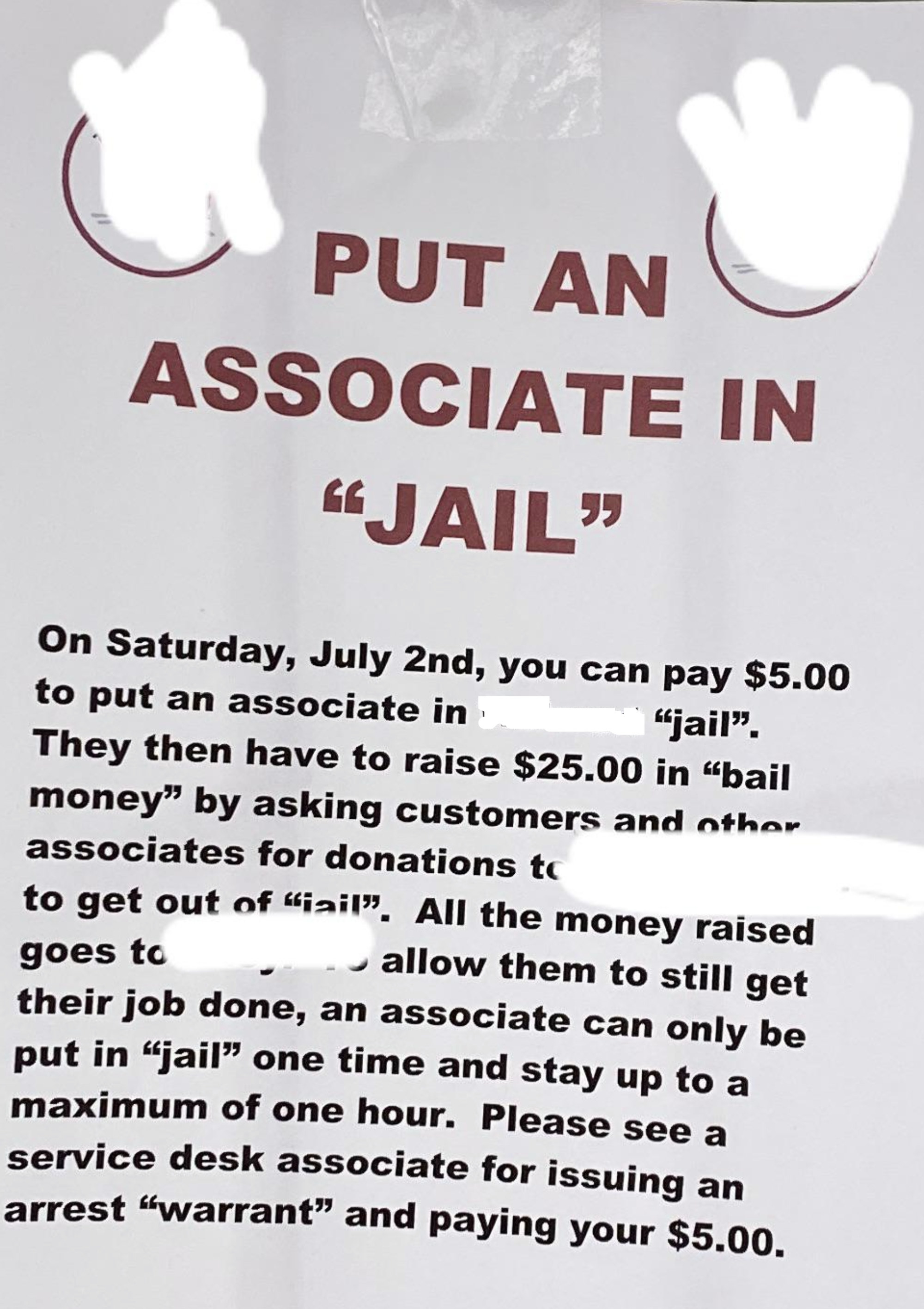 A notice saying employees could put an &quot;associate in jail&quot;