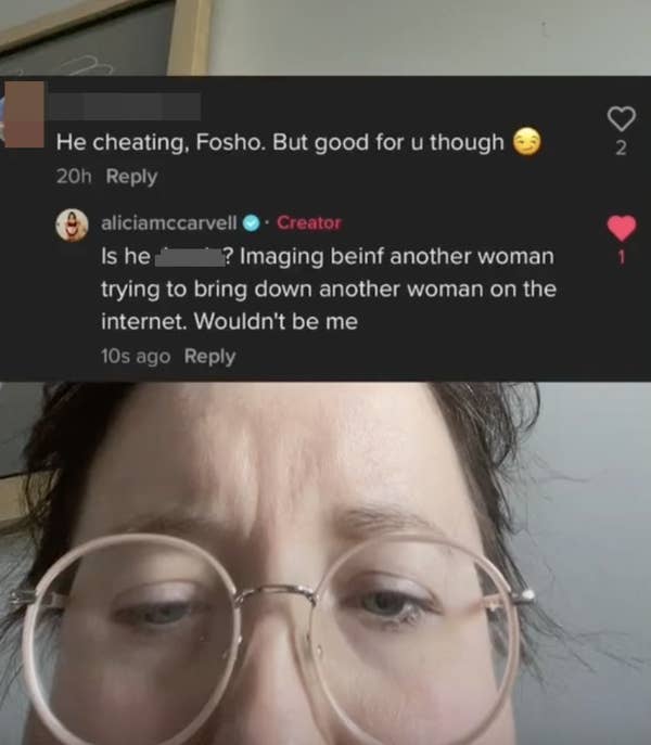 Alicia McCarvell responding to comments on TikTok