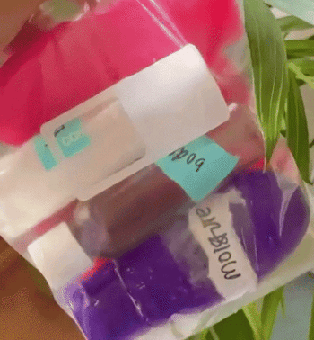 a gif of travel size containers now in Cadence containers