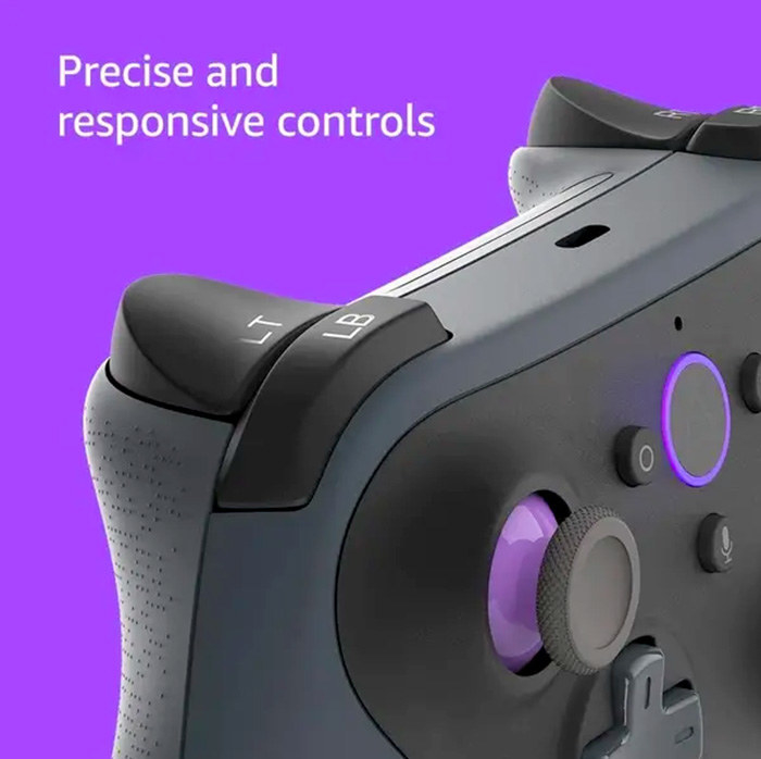 Close-up of Luna Controller with text saying &quot;precise and responsive controls&quot;