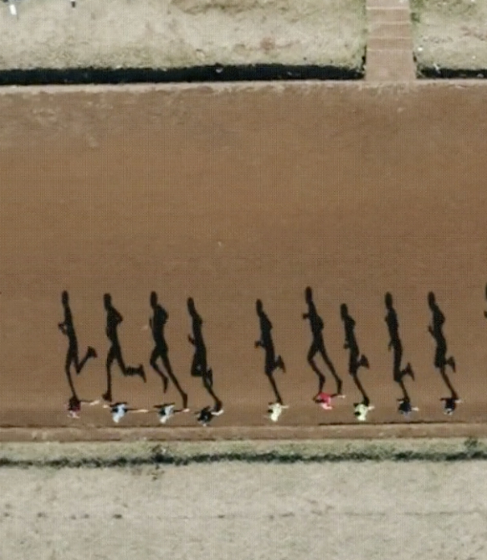 Aerial shot of people running