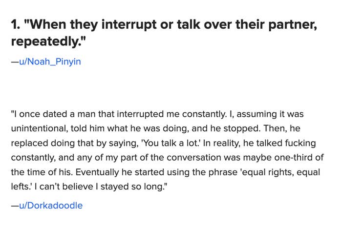 a response &quot;when they interrupt or talk over their partner, repeatedly&quot;
