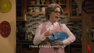 woman saying i love a happy ending