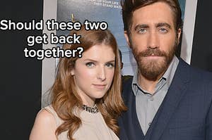 Anna Kendrick and Jake Gyllenhaal pose together on a red carpet