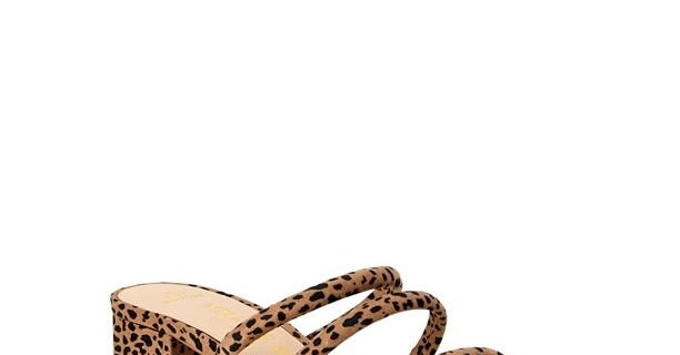 Cheetah print strappy block heel sandals with three thin front foot straps