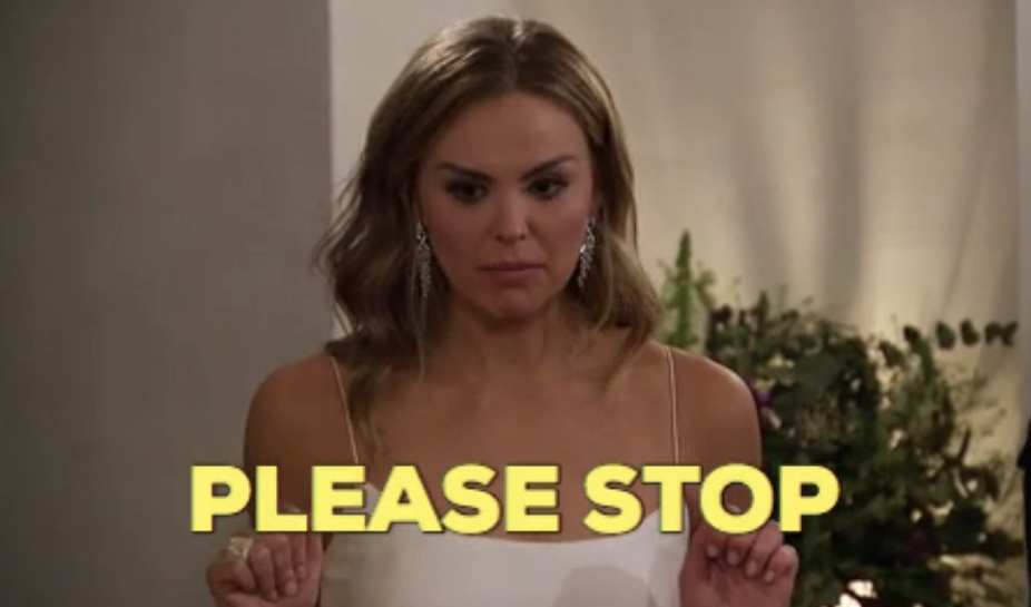 a woman looking serious with the words &quot;please stop&quot;