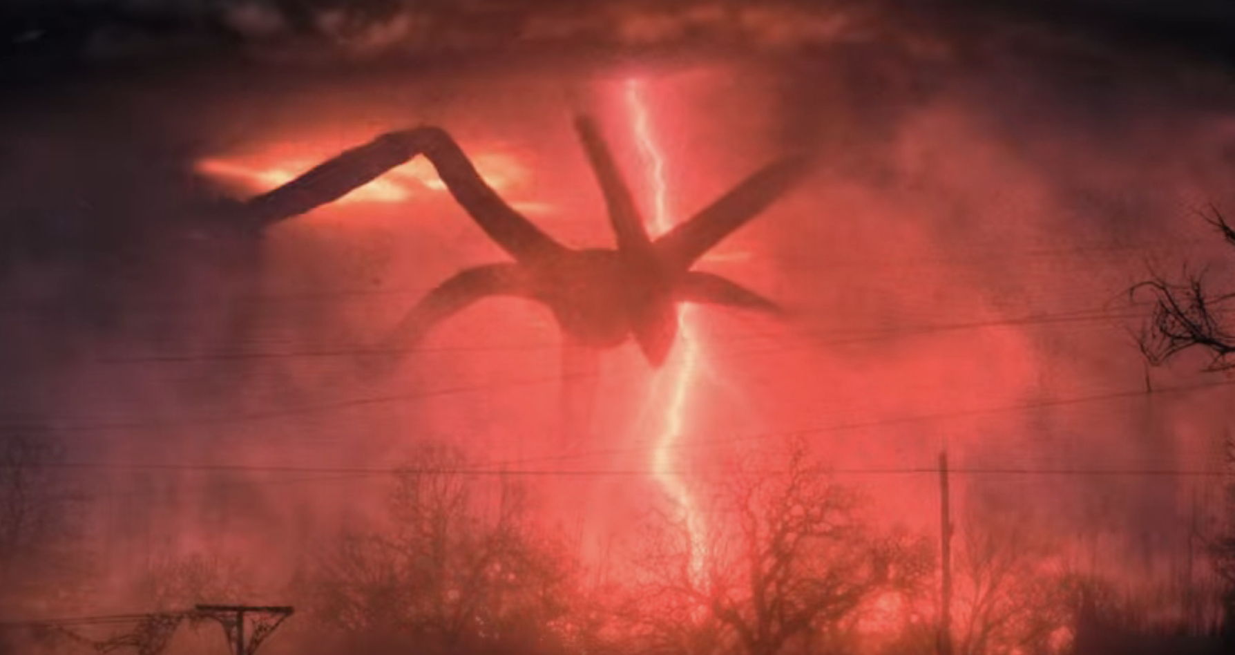 the mind flayer with lightening bolts behind it