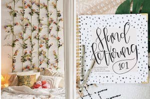 Faux flower vines and a book on hand lettering