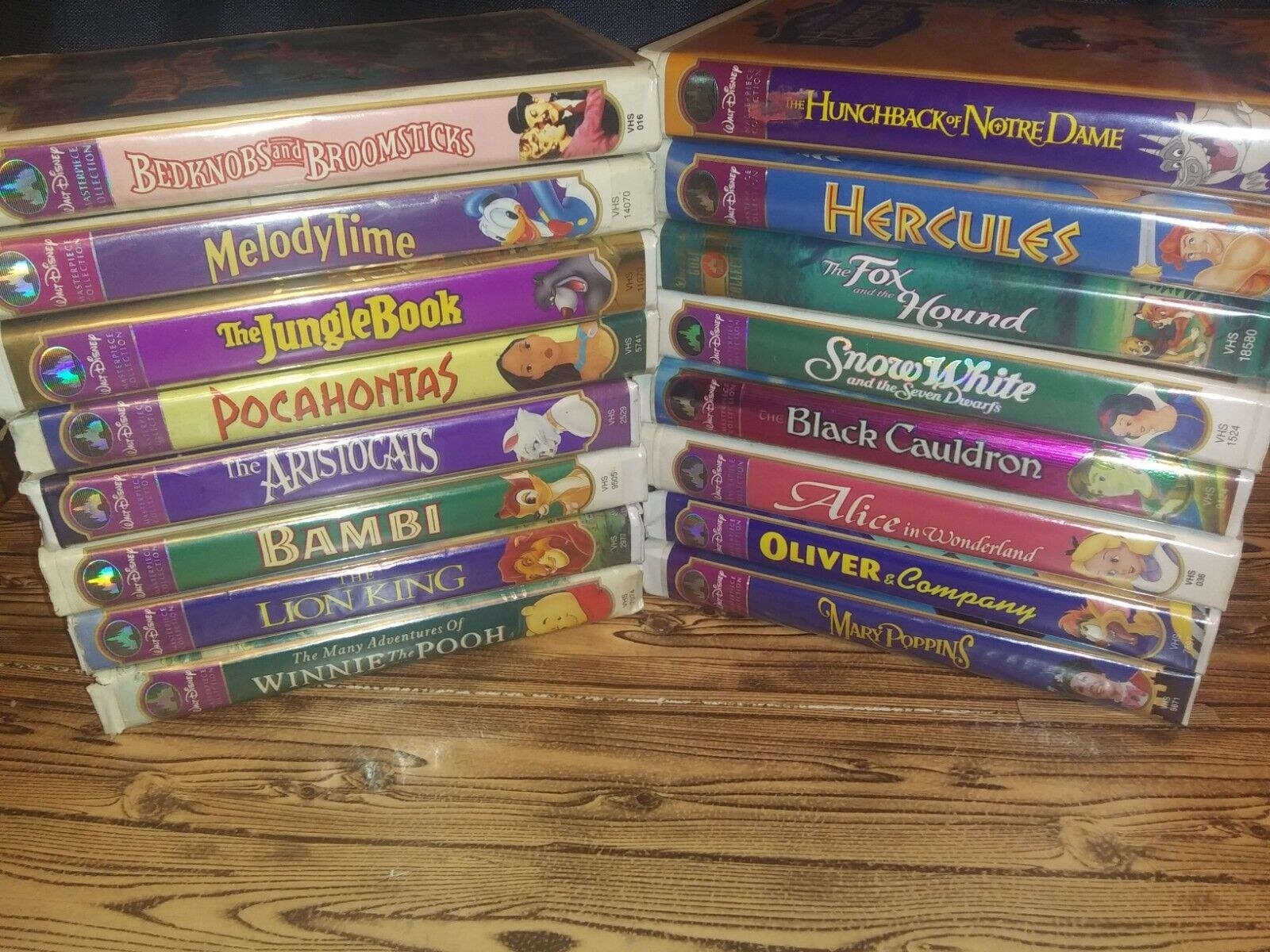 VHS Disney movies, like Pocahontas, The Lion King, and Bambi