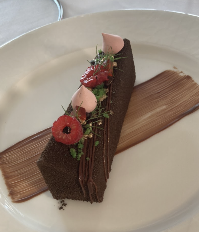 a chocolate and raspberry dessert