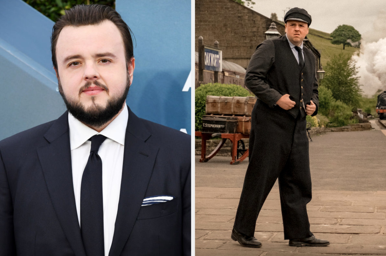 Photo of John Bradley at an event and John in the film in period costume as Richard