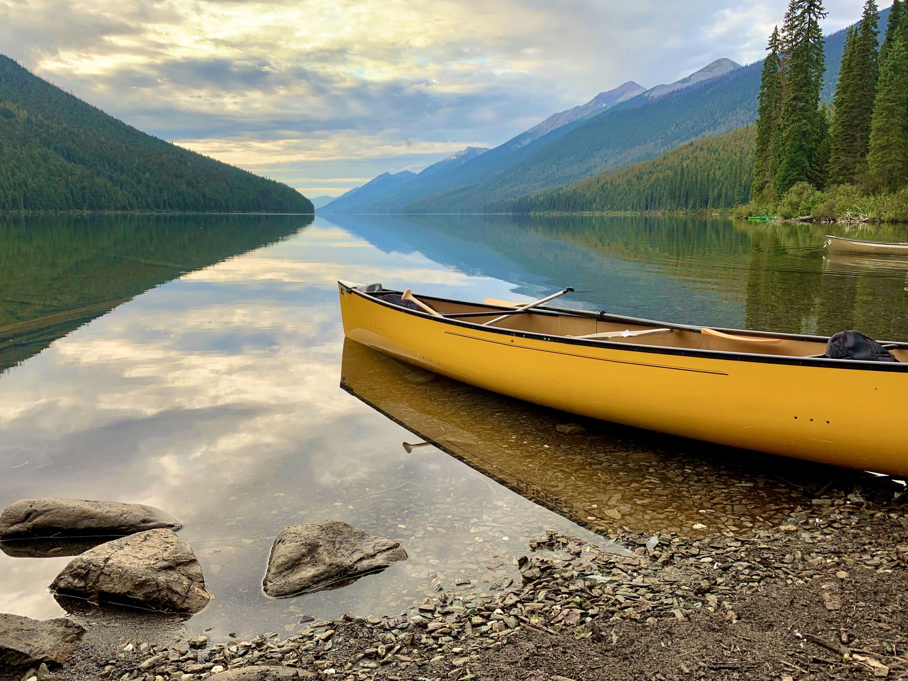 A canoe by a lake