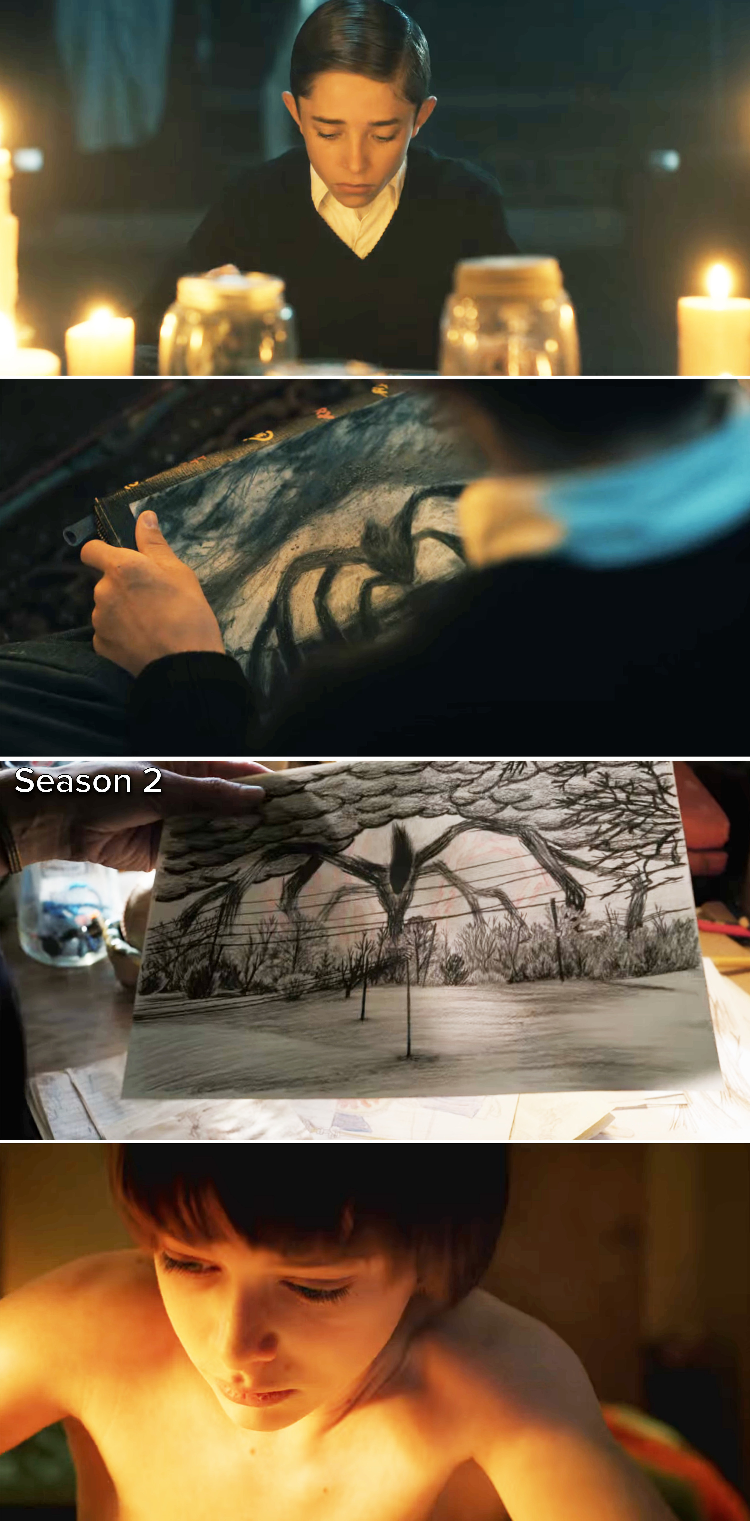 the two boys drawing the same monster