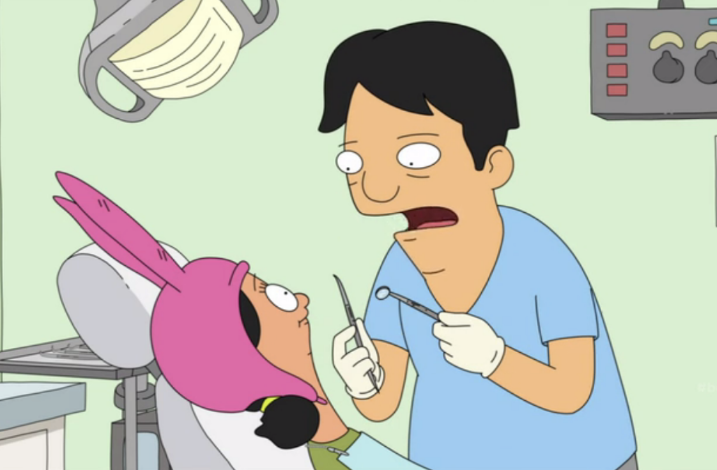 cartoon character at the dentist