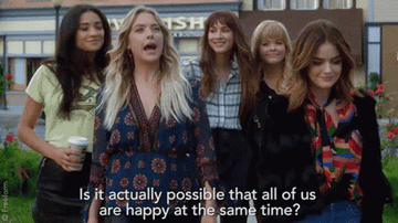 friend group walking outside with one asking if it&#x27;s possible for them all to be happy at the same time